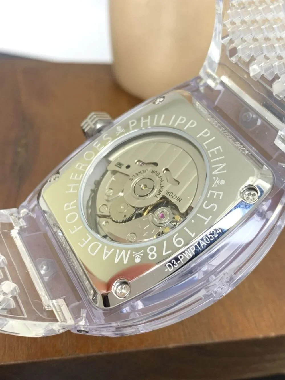 Philipp Plein Men's Watch PWPTA0524 Skull Automatic Clear Rubber Strap 44mm